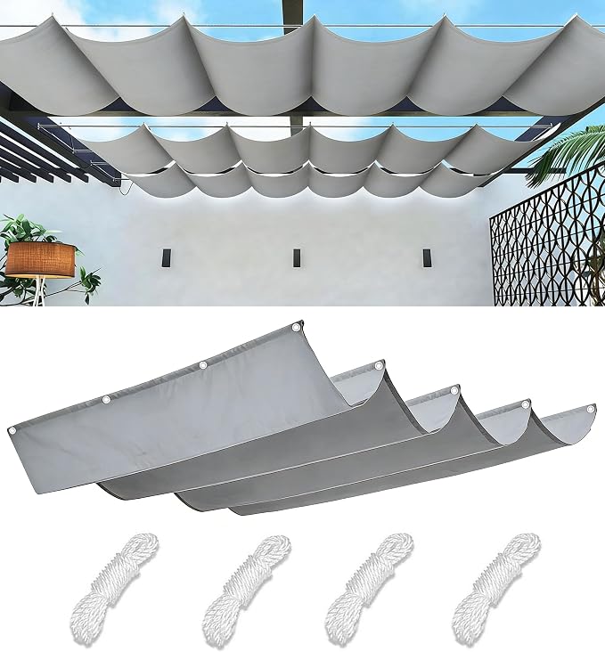 Retractable Sun Shade Sail 3' x 20' Waterproof Wave Pergola Shade Cover by WoaceSunShadeSail