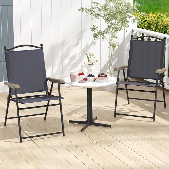 GIANTEX Set of 4 Patio Folding Chairs, Outdoor Patio Dining Chairs w/Armrest - Image 8