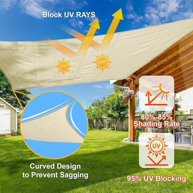 20' x 20' x 28.3' Butter Cream Right Triangle Shade Sail SS-137 | 95% UV Block - Image 4