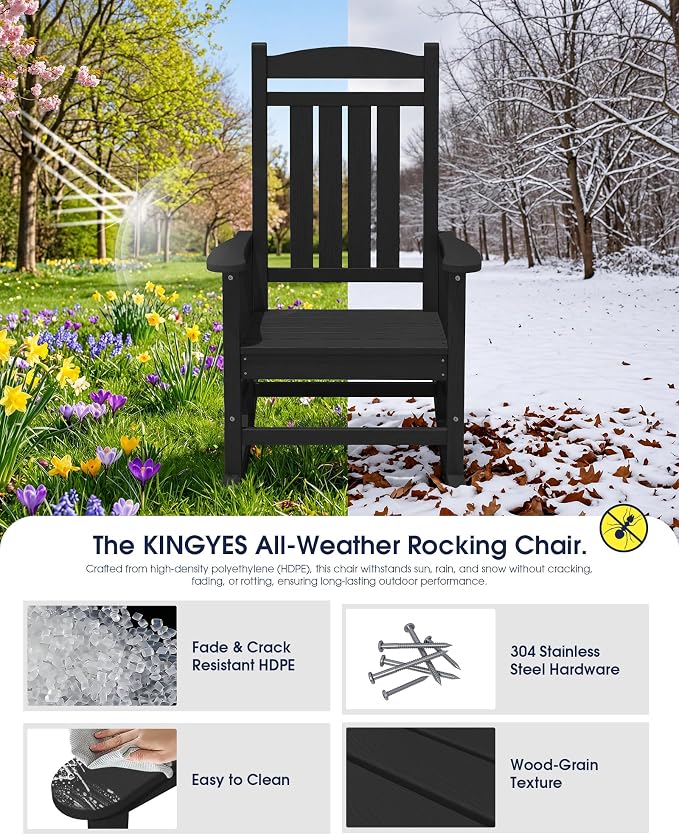 Oversized Outdoor Rocking Chairs Set of 4, HDPE Porch Rocker - Image 5