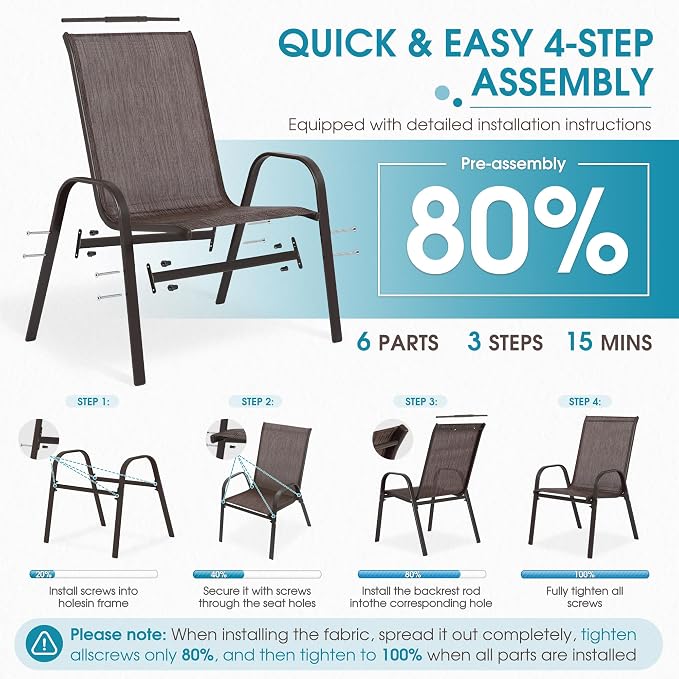 24.4" Wide Outdoor Stackable Chairs Set of 8 | Stacking Patio Chairs - Image 7