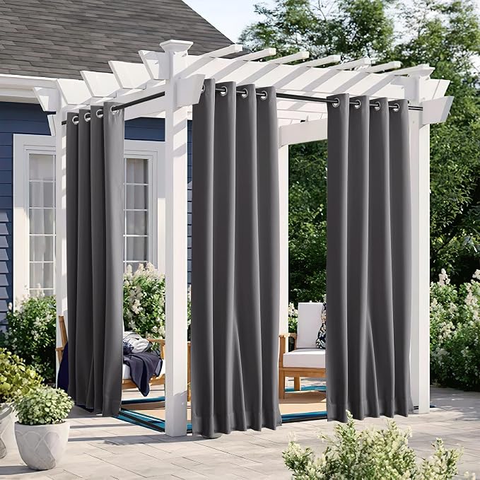 NICETOWN 2 Panels Windproof Blackout Outdoor Curtains W46xL80 Grey | Waterproof by NICETOWN