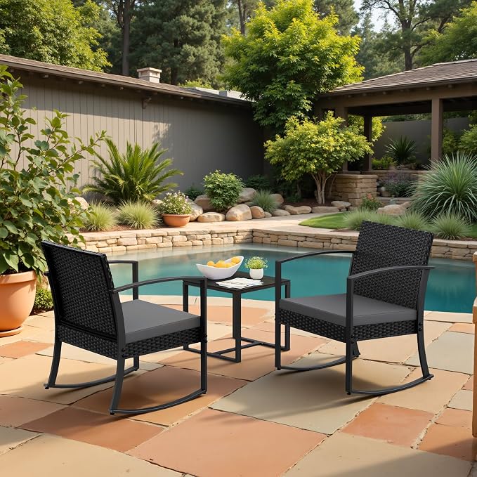 Homall Patio Furniture Set 3 Piece Resin Outdoor Bistro Set Rocking Patio Chairs - Image 6