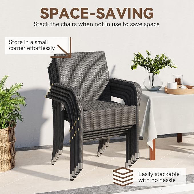 Yaheetech Set of 2 Stackable Outdoor Rattan Dining Chairs, All-Weather Firepits - Image 4