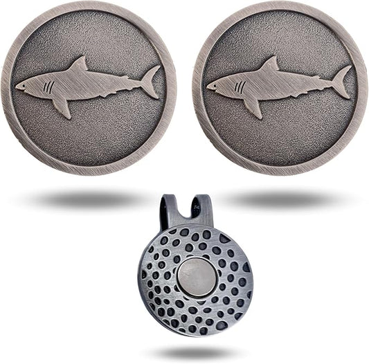 Full Metal Markers Shark Unique Magnetic Metal Golf Ball Marker Accessory with Hat Clip for Men and Women