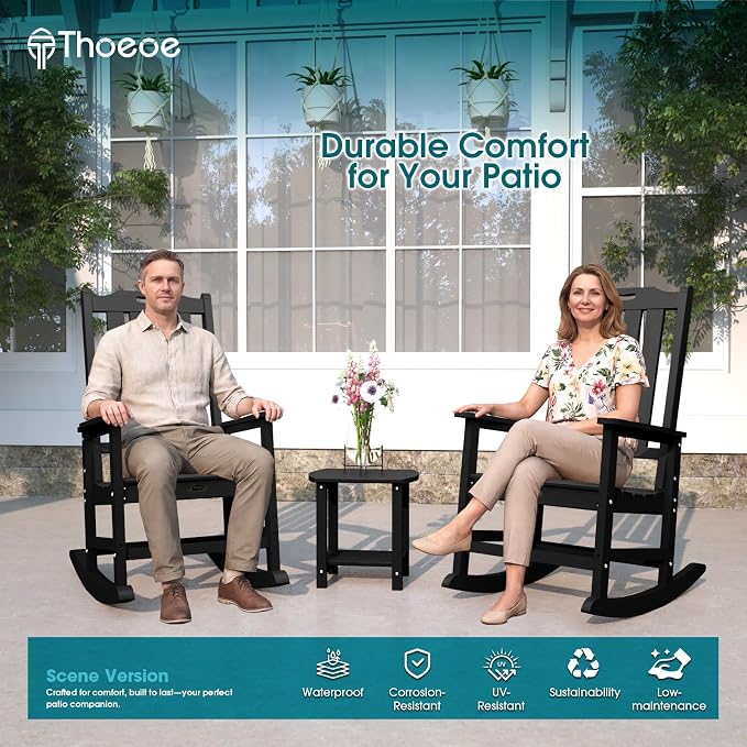 THOEOE Outdoor Rocking Chairs Set of 8, Oversized Patio Rocking Chair | HDPE - Image 2