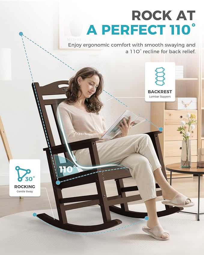 Oversized Outdoor Rocking Chairs Set of 4, 380lbs Heavy-Duty Large Patio Rocker - Image 4