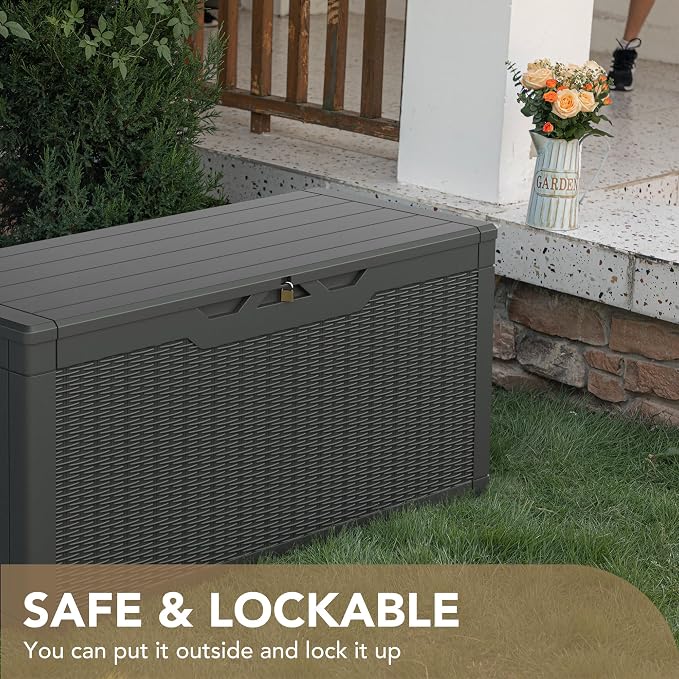Devoko 100 Gallon Waterproof Resin Deck Box, Large Outdoor Storage Box | Indoor - Image 5