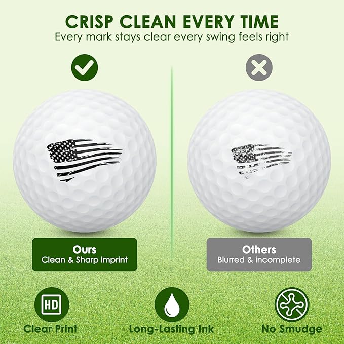 Personalized Golf Ball Stamp – Upgraded Larger Imprint, Self-Inking Quick-Dry Waterproof Ink, Custom Name/Initials/Logo, Metal Gift Case & Refill – Great for Golfers