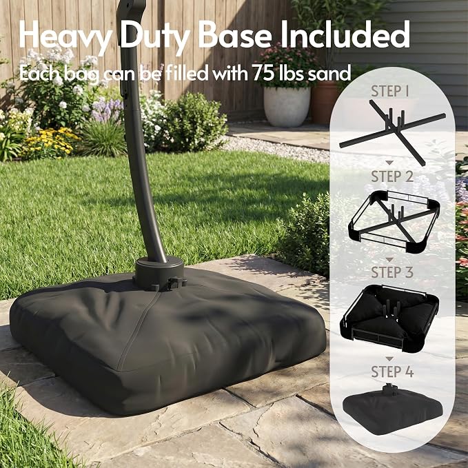 12FT Solar Powered LED Light Cantilever Patio Umbrella - Image 4