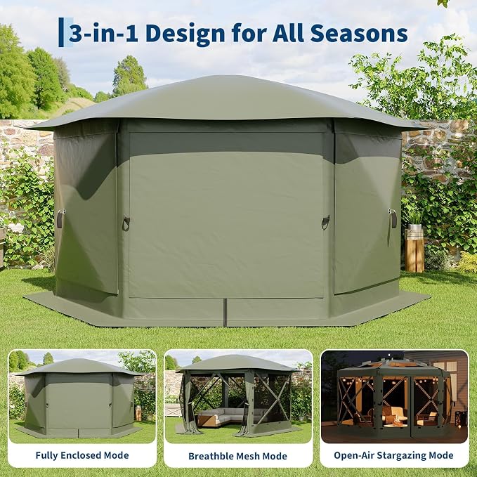 11.5FT Pop-Up Gazebo Tent with Mesh Netting, Removable Top & Wind Cloths | - Image 3