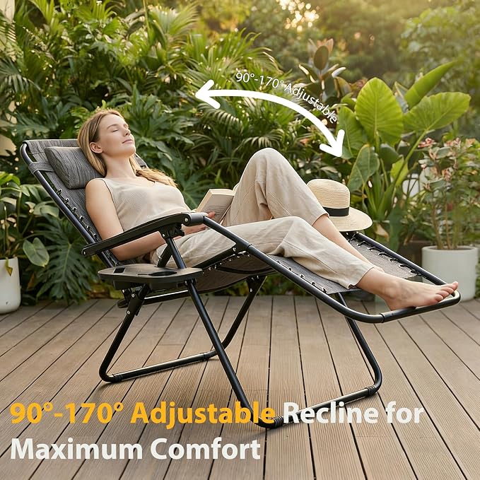 NEWBULIG Zero Gravity Chairs Set of 2, Folding Lounge Recliner Chair | Portable - Image 6