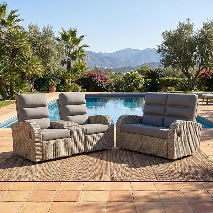 Oversized 2 Pieces Wicker Outdoor Recliner Loveseat by LayinSun