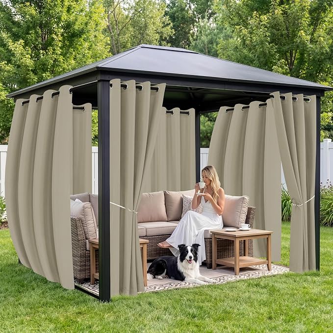 Outdoor Curtains for Patio Waterproof 6 Panels, Porch Sun Shade | Weatherproof - Image 4