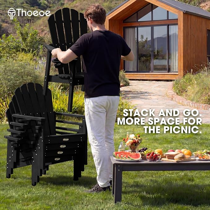THOEOE Stackable Adirondack Chair, Plastic Outdoor Fire Pit Chairs | - Image 3