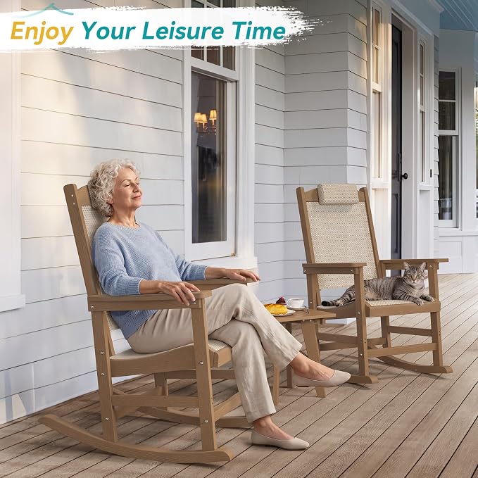 3-Piece Outdoor Rocking Chair Set, HDPE Patio Rocking Chair - Image 4