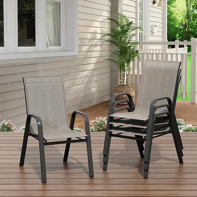 GarveeLife Stackable Outdoor Chairs Set of 4, All Weather Patio Chairs - Image 4