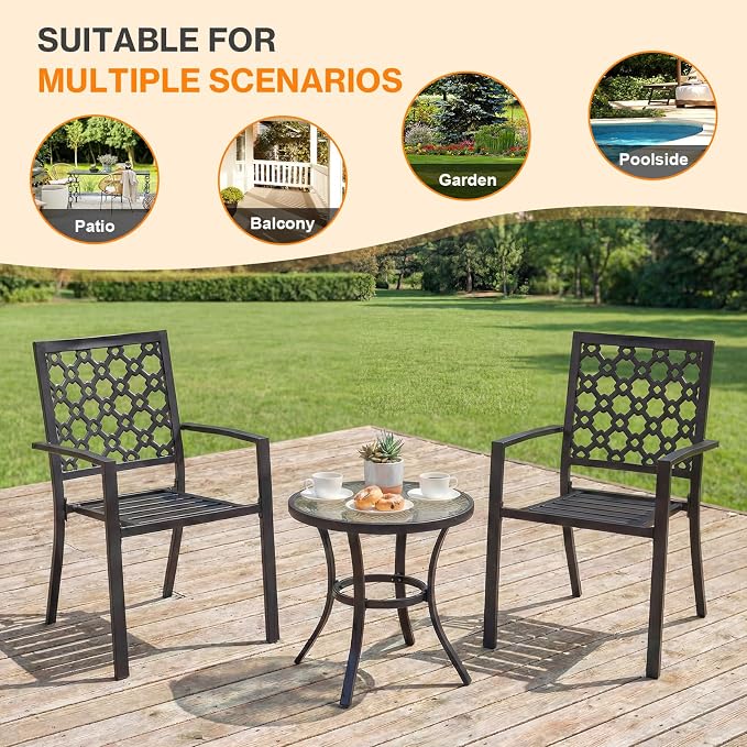 Patio Dining Chairs Set of 6, Stackable Metal High Back Chairs Set - Image 7