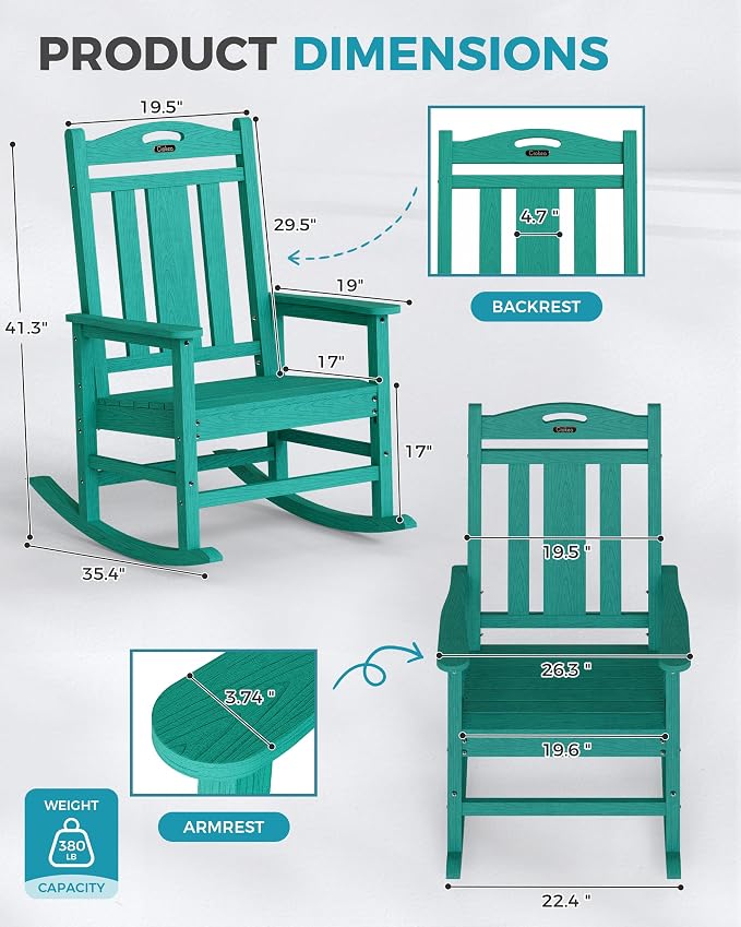 Oversized Outdoor Rocking Chairs Set of 4, 380lbs Heavy-Duty Large Patio Rocker - Image 3