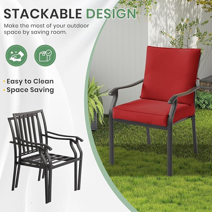 LVUYOYO Outdoor Patio Dining Chairs Set of 2, Metal Stackable Chairs Set - Image 8