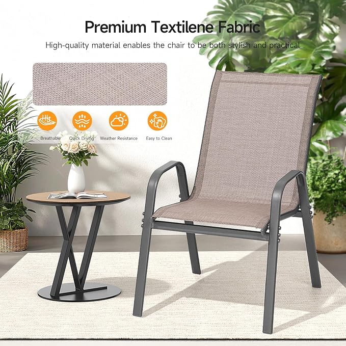 Patio Chairs Set of 6, Stackable Outdoor Dining Chairs | All Weather Dining Set - Image 8