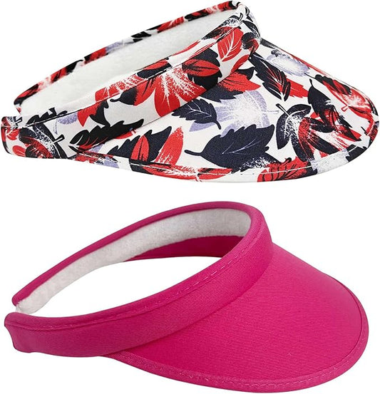 2 Pack Sun Visor Hats Women Men Clip On Wide Brim Visors Hat Outdoor Sports Golf Beach Travel Tennis Caps