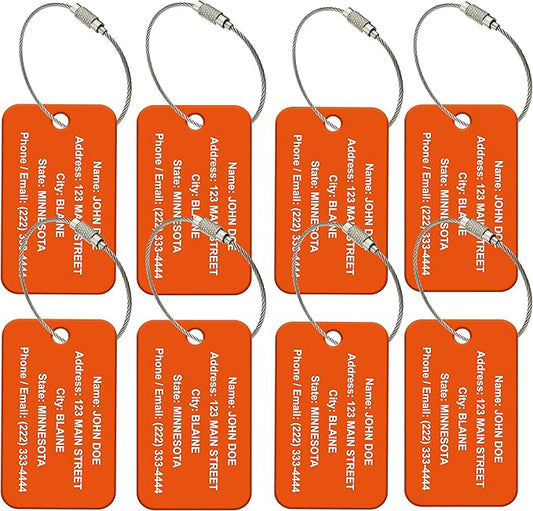 High Visibility Multi Pack Customized Tavel ID Tag - Luggage Tag - Golf Bag ID - Personalized ID Travel Tag - Imprinted Luggage Tag - Luggage, Bikes, Sport Equipment and More. (8)