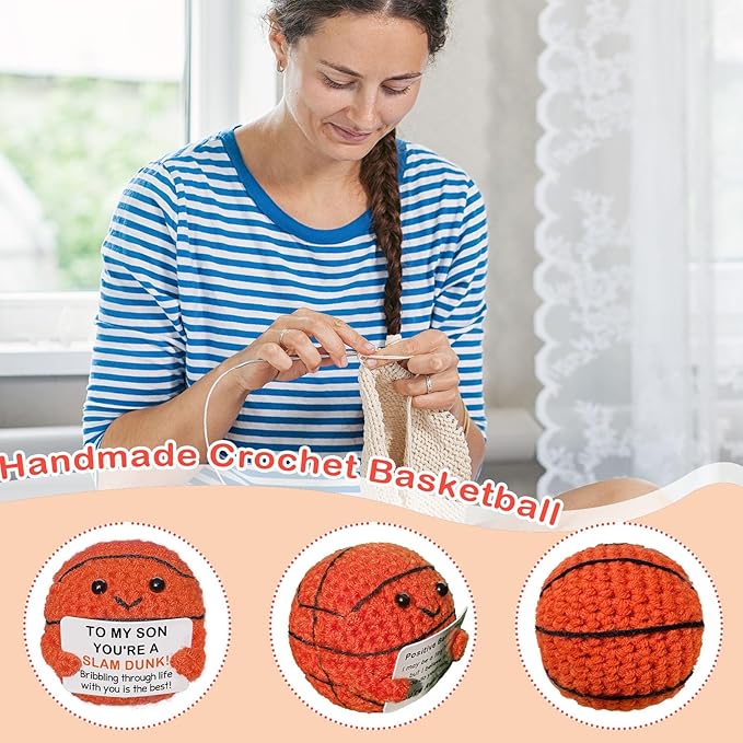 Mini Handmade Crochet Basketball，Christmas Stocking Stuffer Gift for Son or Son-in-Law from Mom and Dad, Cool Birthday, Graduation & Xmas Present for Son