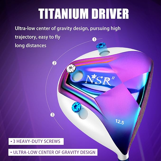 PGM Lady Golf Club Set NSR 12-Piece – Complete Right Handed Set with Lightweight Graphite Shafts, Forged Titanium Driver, Stand Bag – Ideal for Beginner & Intermediate Women Golfers