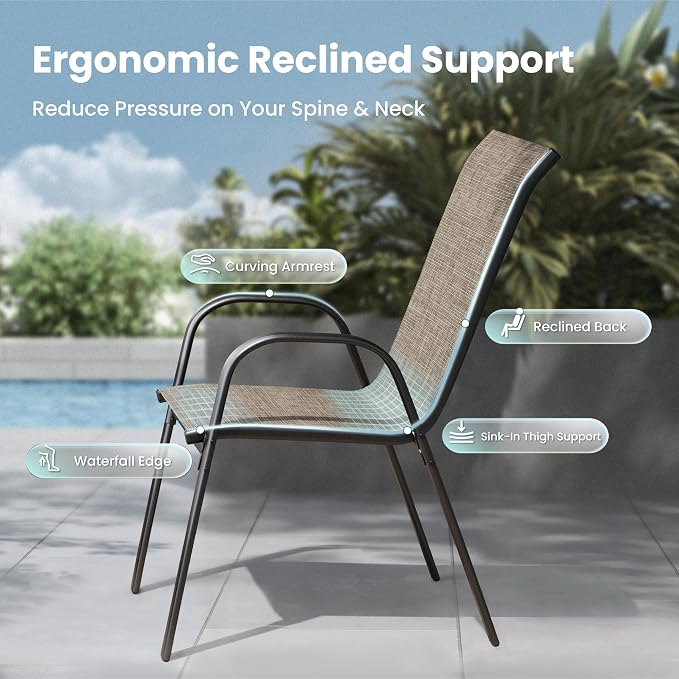 PHI VILLA Outdoor Stackable Dining Chair Set of 2, Textilene Mesh & Metal | - Image 7