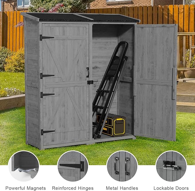 Gizoon Outdoor Cabinet, Waterproof Roof, Double Lockable Wooden Shed | 2 - Image 4