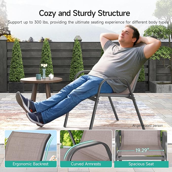 Patio Chairs Set of 4, All Weather Outdoor Dining Chairs | Stackable Dining - Image 7