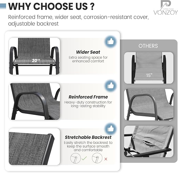 Patio Dining Chairs Set of 4, Outdoor High Stacking Chairs - Image 7