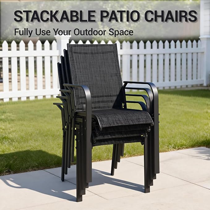 Patio Chairs Set of 4, Stackable Outdoor Dining Chairs, All Weather Breathable - Image 4