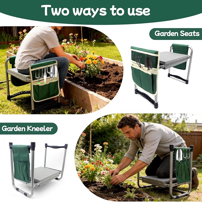 Garden Kneeler and Seat with 11.5" Wide Pad, Foldable Garden Stool with 2 Tool - Image 4