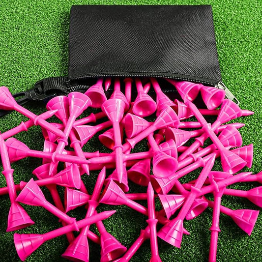 Golf Tees Plastic 3 1/4 inch Unbreakable 30 Pack with Pouch Bag, Durable Stable Available 83 mm Long Tee for Golfer Practice