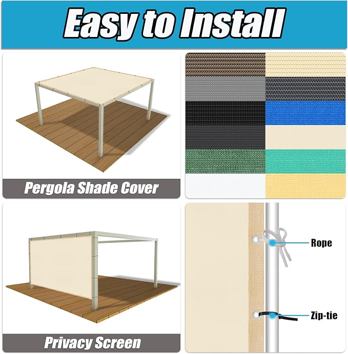 Amagenix 90% Pergola Shade Cover 7' X 24' Sun Shade Cloth - Image 4