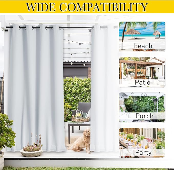 NICETOWN 2 Panels Thermal Outdoor Curtains Windproof W52xL72 Greyish White | - Image 5