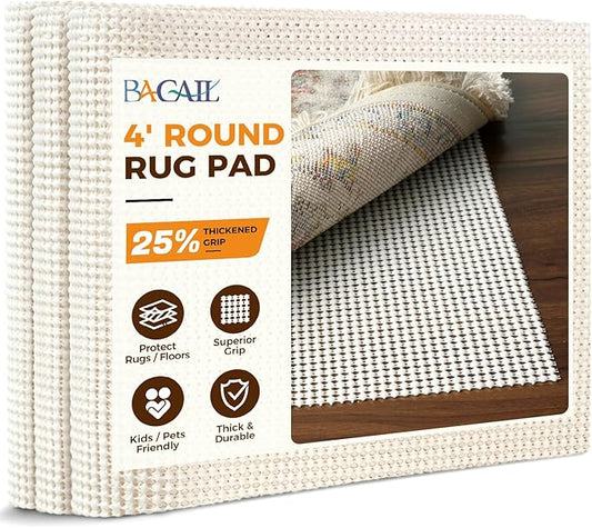 BAGAIL BASICS Round 4 FT Rug Pad Gripper for Hardwood Floors, Non Slip Rug Pads for Area Rugs, Extra Thick Under Rug Padding, Protect Your Rugs & Floors