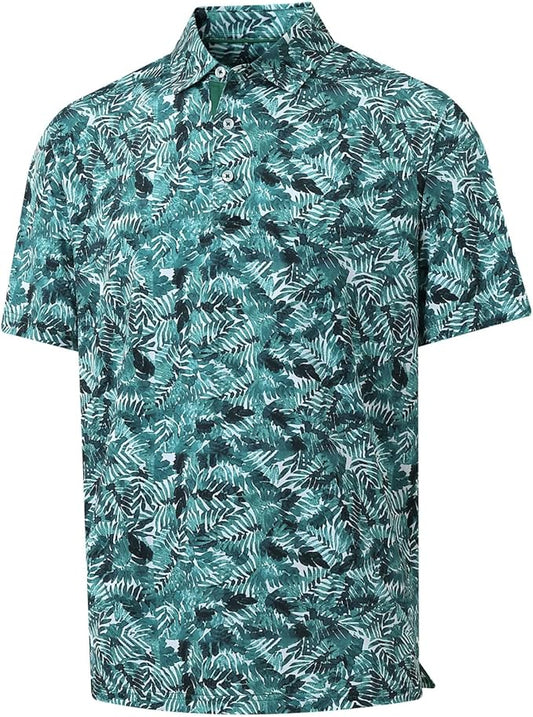 Golf Shirts for Men Dry Fit Short Sleeve Print Performance Moisture Wicking Polo Shirt