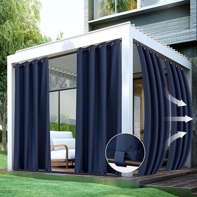 Windproof Outdoor Curtains for Patio Waterproof 4 Pcs 54x95 In Navy | Grommet by HolidayIdeas