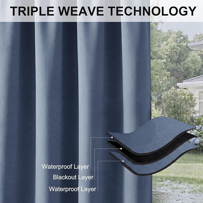 RYB HOME Outdoor Curtains for Patio Waterproof Privacy Thermal Insulated | - Image 6