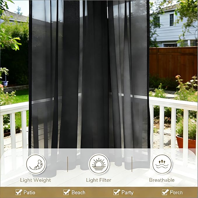 Outdoor Sheer Curtains for Patio Waterproof, 4 Panels Rod Pocket Indoor/Outdoor - Image 5