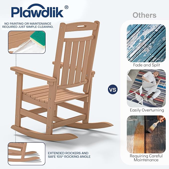 Oversized HDPE Outdoor Rocking Chair Set of 2, All-Weather, Teak | Heavy Duty - Image 8
