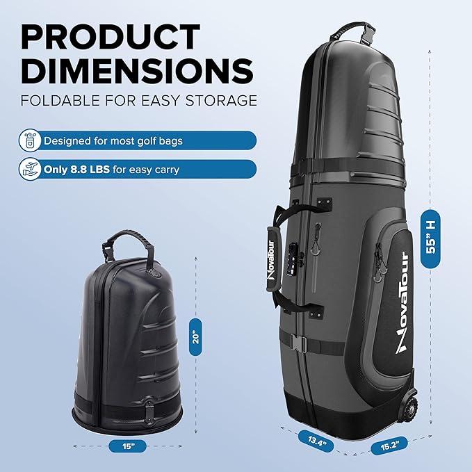 Golf Travel Bag for Airlines: Hard Case Top, Waterproof Zippers, 1680D Oxford Fabric, Built-in TSA Lock, Oversized Tank Wheels, Lightweight, Easy to Maneuver – Maximum Club Protection