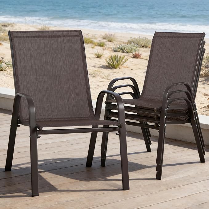 24.4" Wide Outdoor Patio Stackable Chairs Set of 4, Outside Furniture - Image 2