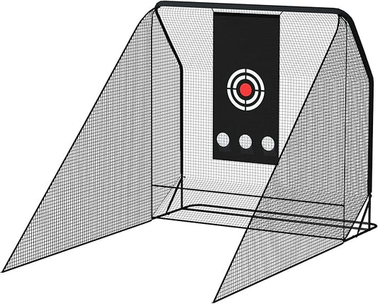 MR Golf Hitting Net 10’x10’ with Side Barriers, Extra Large Golf Practice Net with Ball Return System, Golf Simulator