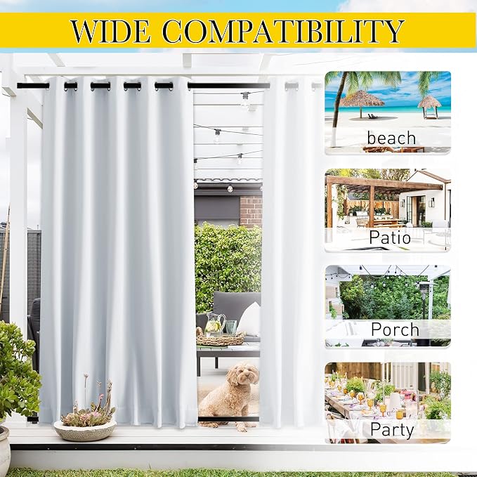 NICETOWN Weighted Curtains for Patio Waterproof W66xL84 Off White 2 Panels | - Image 7
