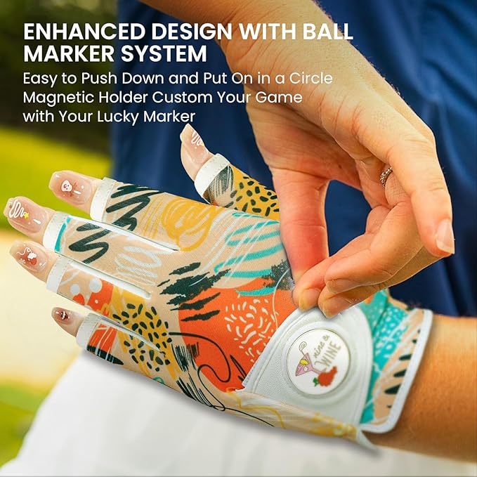 Golf Gloves Women with Ball Marker 2 Pack, Right Handed Golfer Left Hand, Ladies Breathable Soft All Weather Grip Glove Fit Size Small Medium Large XL