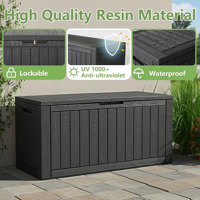110 Gallon Waterproof Large Resin Deck Box, Lockable Large Outdoor Storage Box - Image 3